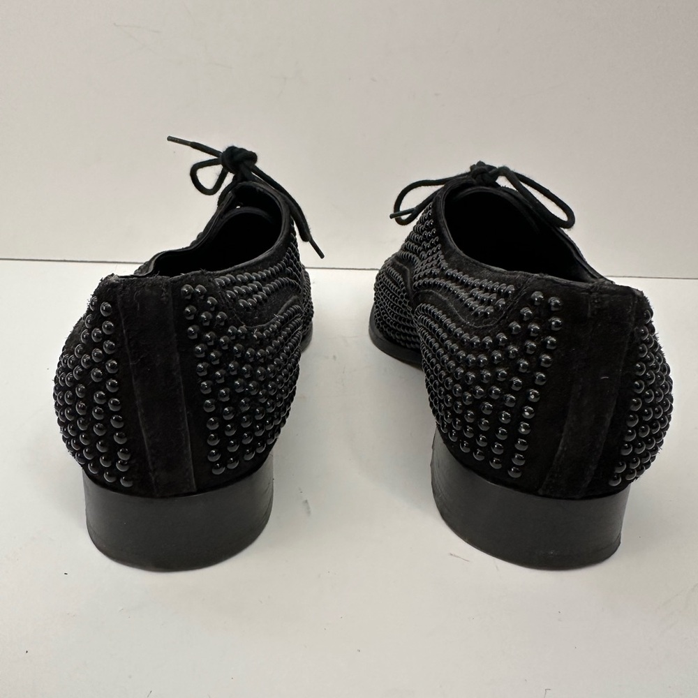 Manolo Blahnik Black Suede Oxford Studded Lace Up Shoes - Picture 4 of 11